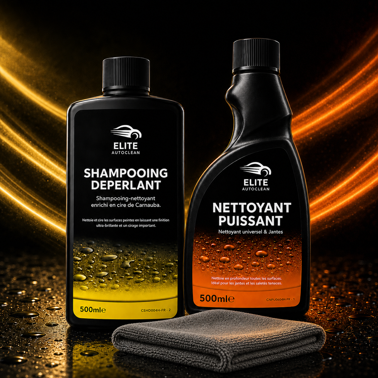PACK LAVAGE COMPLET – SHAMPOING DÉPERLANT & NETTOYANT PUISSANT + MICROFIBRE